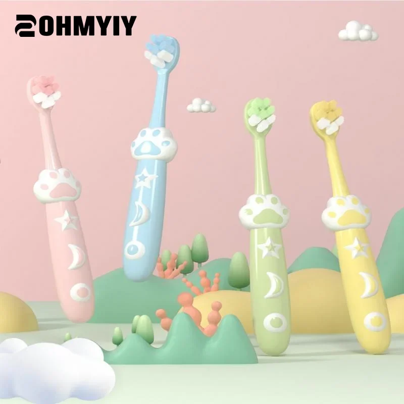 2 個の柔らかい毛子供歯ブラシ猫の足の形をした子供漫画歯ブラシ子供のための 3 歳以上