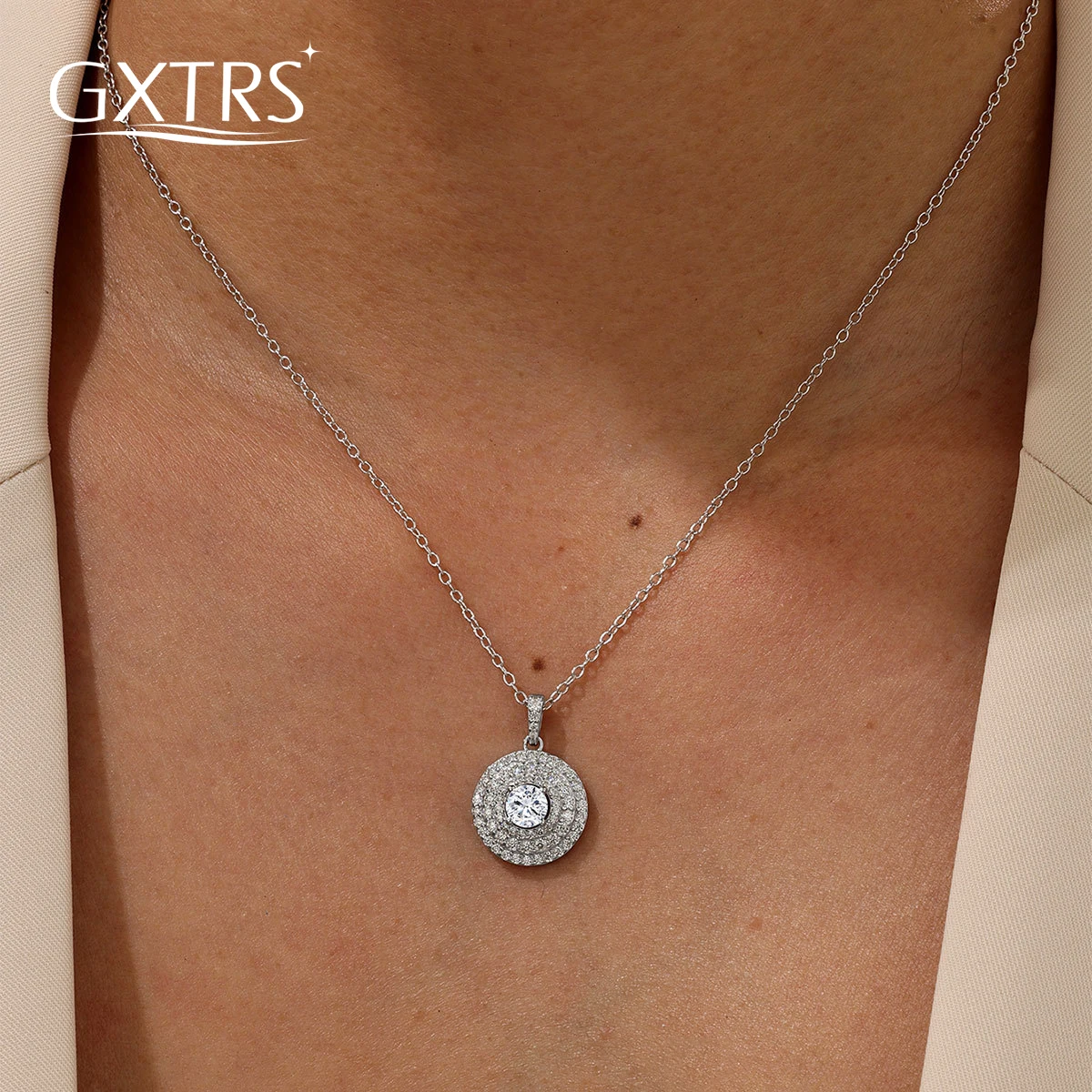 

GXTRS Fashion Real Moissanite Pendant Necklaces For Women 925 Sterling Silver Round Cut Diamond Chains Party Fine Jewelry Gifts