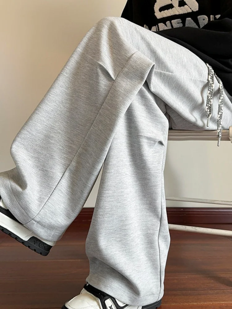 

Men's Spring Autumn Straight Leg Pants Pleated Design American Sle Wide Leg Trousers Heavyweight Sweatpants Flared Long Tro...