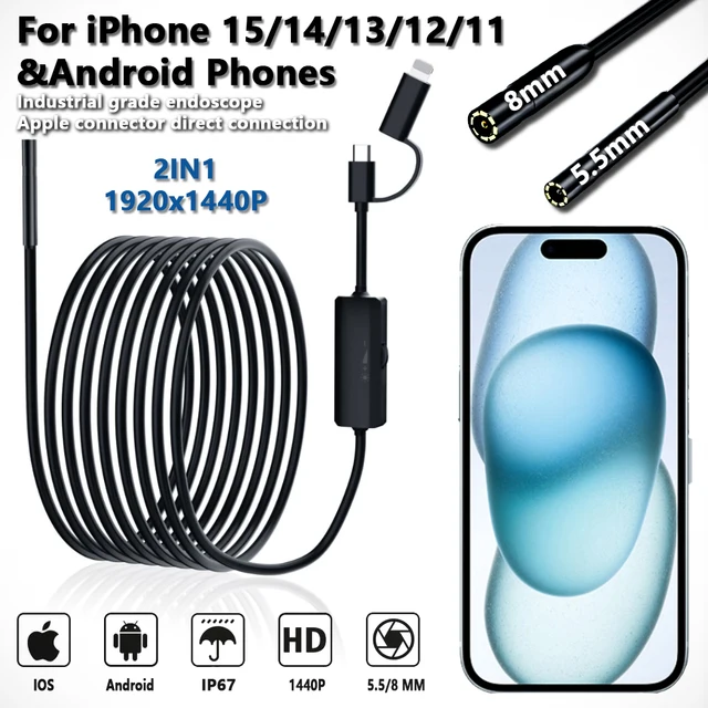 Endoskop 5,5/8 mm dla Androida Iphone i IOS Smartphone Rura samochodowa Boroskop samochodowy Narzędzia do inspekcji kanalizacji Kamera endoskopowa