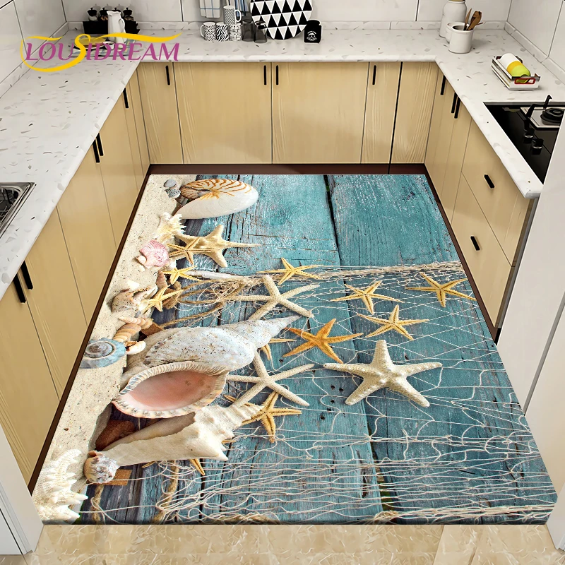 Cobblestone Beach Starfish Carpets Rugs for Living Room Bedroom Decorative,Doormat Kitchen Bathroom Non-slip Floor Mats Area Rug