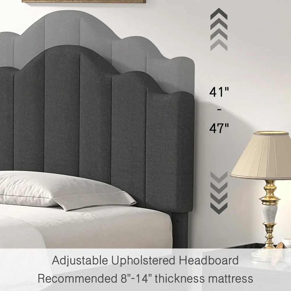 Full Size Bed Frame with Adjustable Headboard, Wood Slat Support and Noise-Free Bed