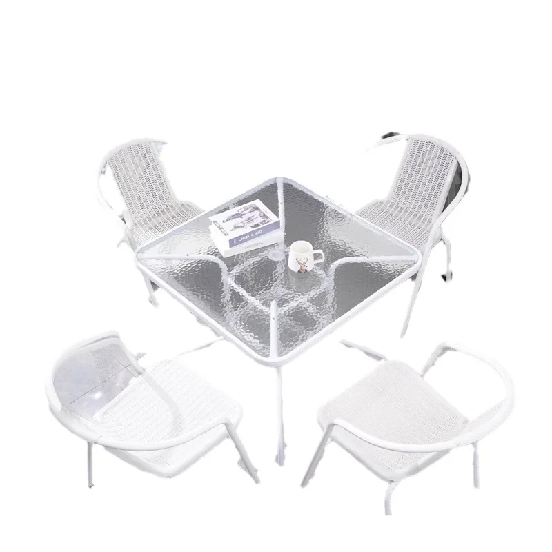 Folding outdoor table and chair set courtyard open-air outdoor yard stall imitation rattan chair