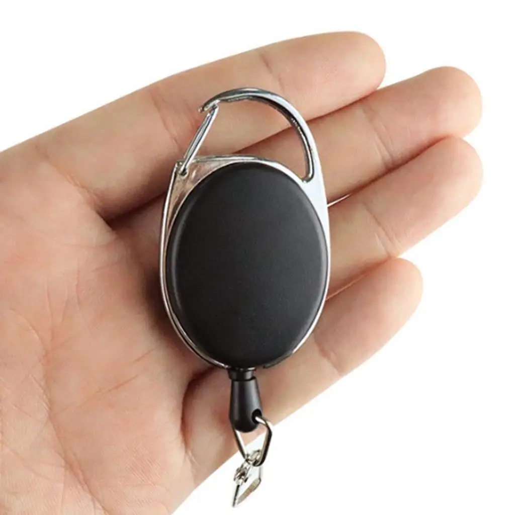 Heavy-Duty Retractable Key Chain Pull Ring Recoil Keyring with 60cm Steel Wire Rope, Black