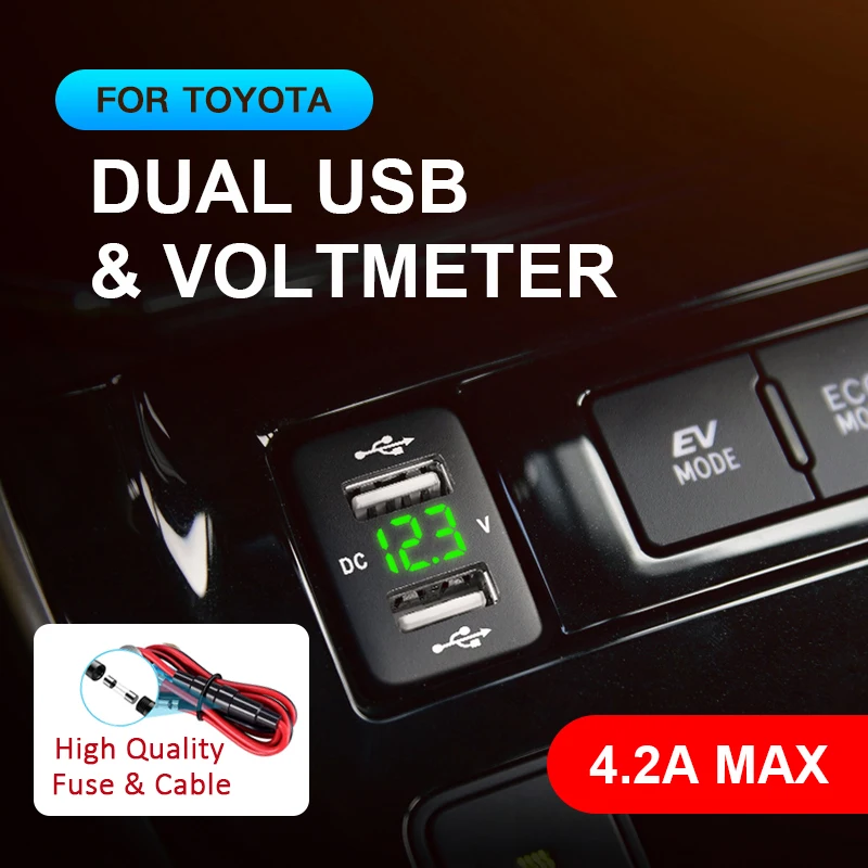 12V 24V Car Dual Usb Charger Quick Charge 4.2A Auto Adapter Sockets Voltage Display For Toyota Corolla Hilux