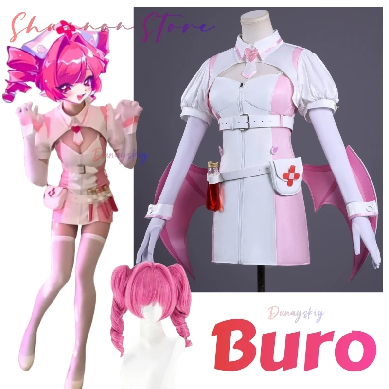 Disfraz de Buro para mujer adulta, disfraz de ídolo Virtual, falda superior de enfermera de Anime, disfraz de MuseDash, disfraz de fiesta de Halloween