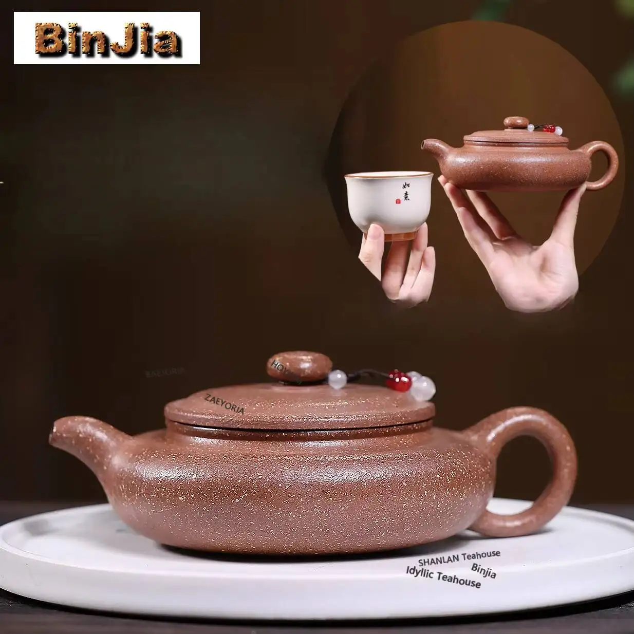 320ml High-end Yixing Purple Clay Teapots Handmade Flat Belly Pot Raw Ore Colorful Section Mud Kettle Zisha Tea Set Tea Items