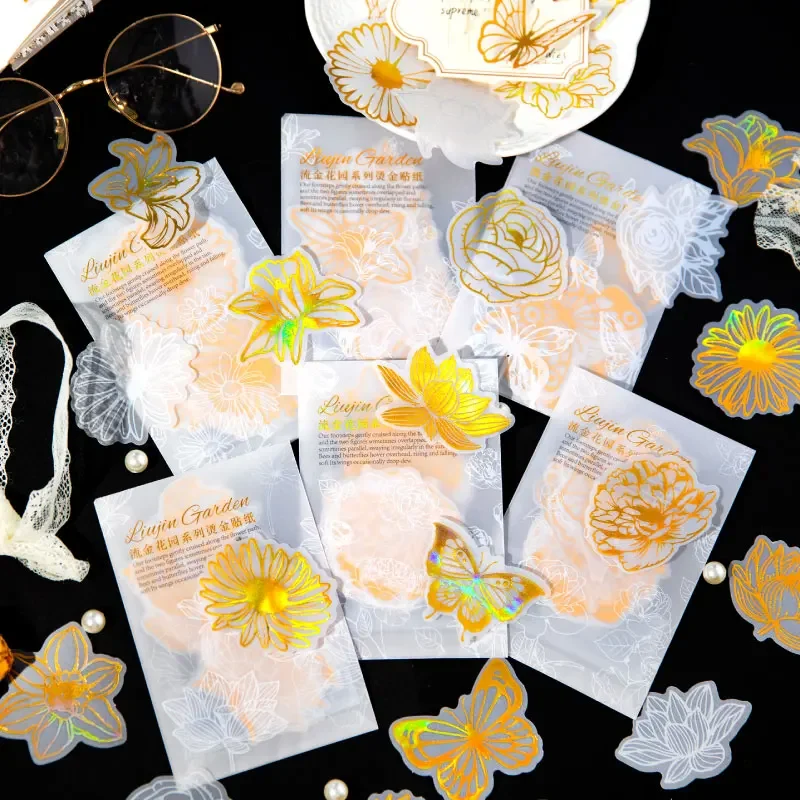 20 Pcs/Pack  Scrapbooking Flowers daffodils roses butterflies literary fashion shiny handbook decorative stickers  6 Choices