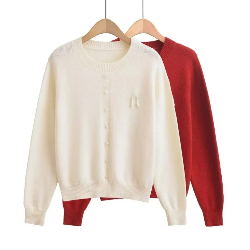 

Women's Casual Retro Style Knitted Sweater Pearl Bow Embroidered round Neck Long Sleeve Autumn Winter New French Elegant