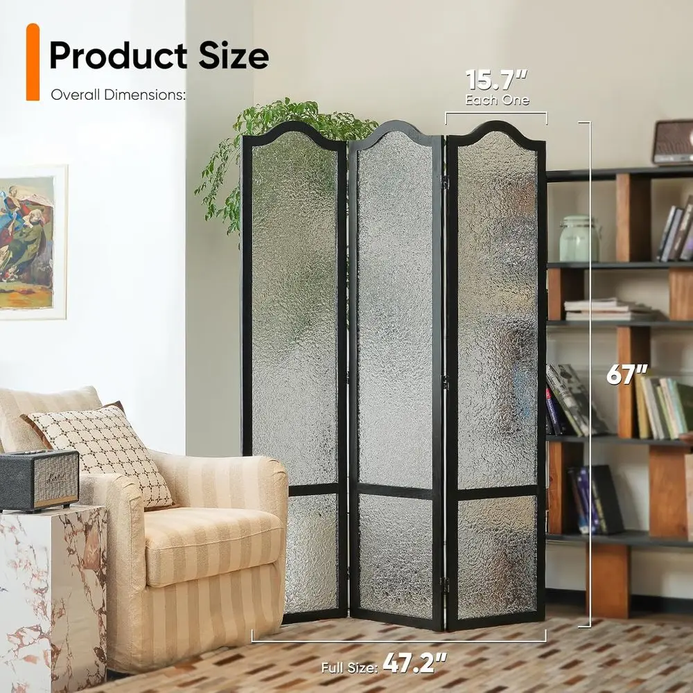 Black 3-Panel Acrylic Room Divider, 67 High x 47.2 Wide - Privacy Screen for Home, Office, and More
