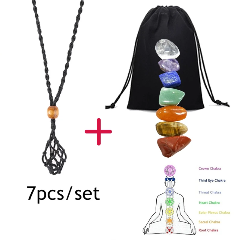 7 Chakra Set Natural Stones Reiki Healing Crystals Necklace Cord Empty Meditation Quartz Stone Spiritual Yoga Energy Stone Decor