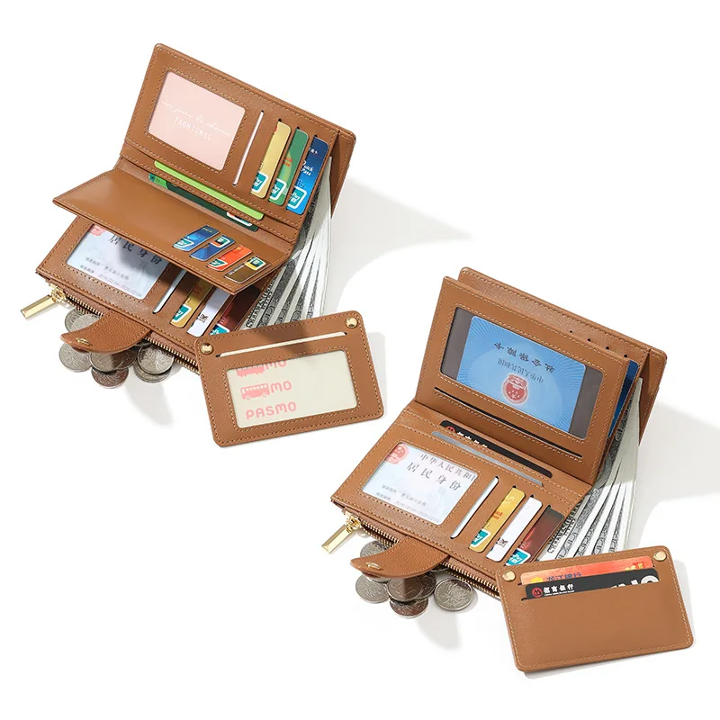 LadiesLong Wallet High-End Vintage European Style Large Capacity Foldable PU Leather Coin Card Holder Two-Fold Design