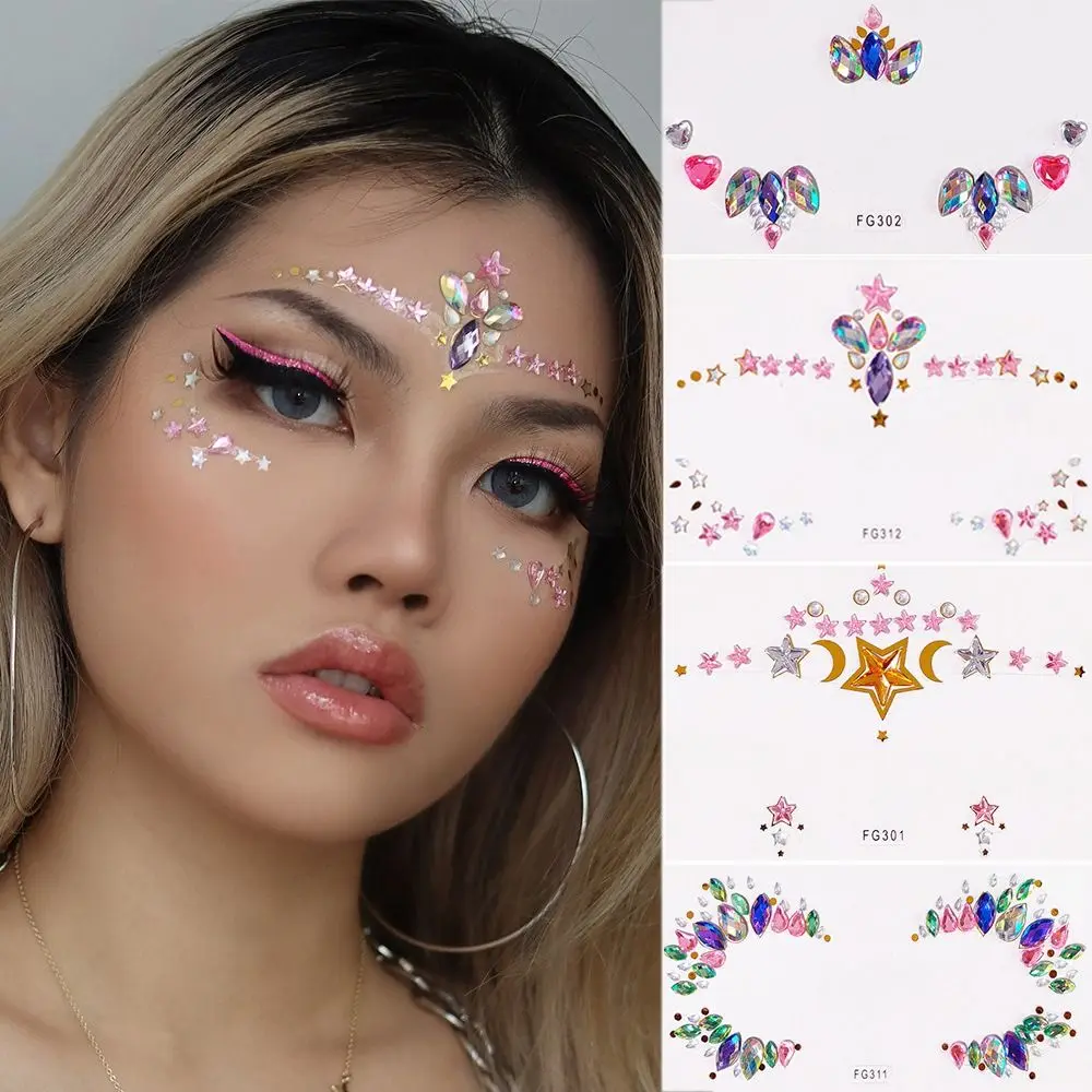 Fashion Gems 3D Face Sticker Jewels Music Festival Tattoo Face Rhinestones Sticker Shiny Diamond Body Art Decoration Body