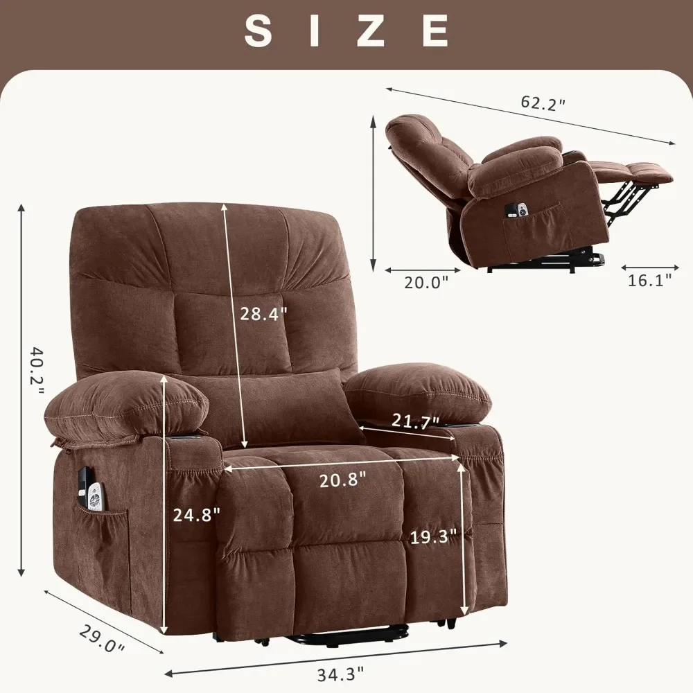 Power Lift Recliner Chair for Elderly with Heat and Vibration Massage,Electric Recliner with USB Charging Port