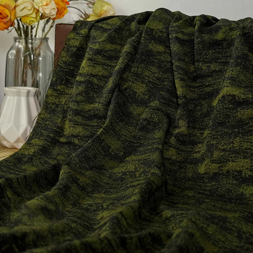 148Cm Wide Vintage Moss Green Textured Micro Rib Jacquard Cloth for Autumn Winter Dress Artistic Decorative Fabric F166