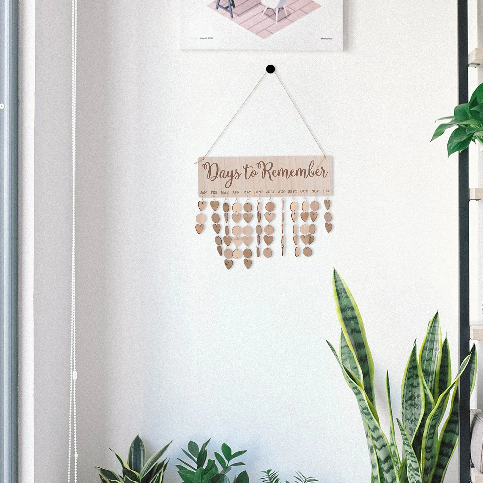 

Wooden Calendar Hanging Board 50 Round Cards 50 Heart Cards DIY String Notice Plan Board Home Ornament Birthday Reminder Plaque