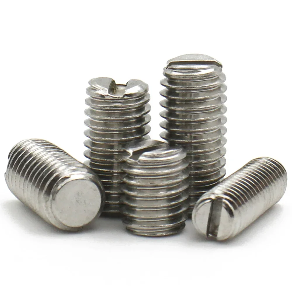 12-80pcs/lot 304 Stainless Steel M2 M2.5 M3 M4 M5 M6 M8 Slotted Head Set Screw Flat Point Set Grub Screw Headless Set Screws