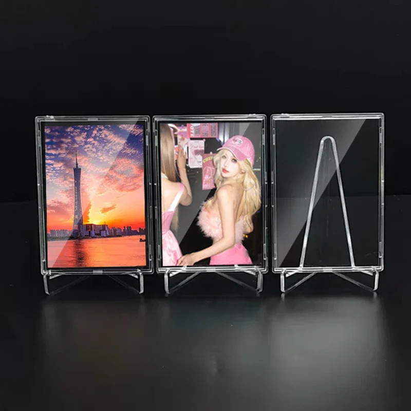 5-1Set Transparent Hard Acrylic Case Clear Cards Brick Sleeves For Game Idol Photo Card Protective Case Frame Display Stand Kit