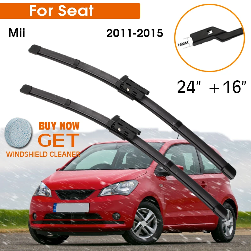 

Car Wiper Blade For Seat Mii 2011-2015 Windshield Rubber Silicon Refill Front Window Wiper Blades 24"+16" LHD RHD Accessories