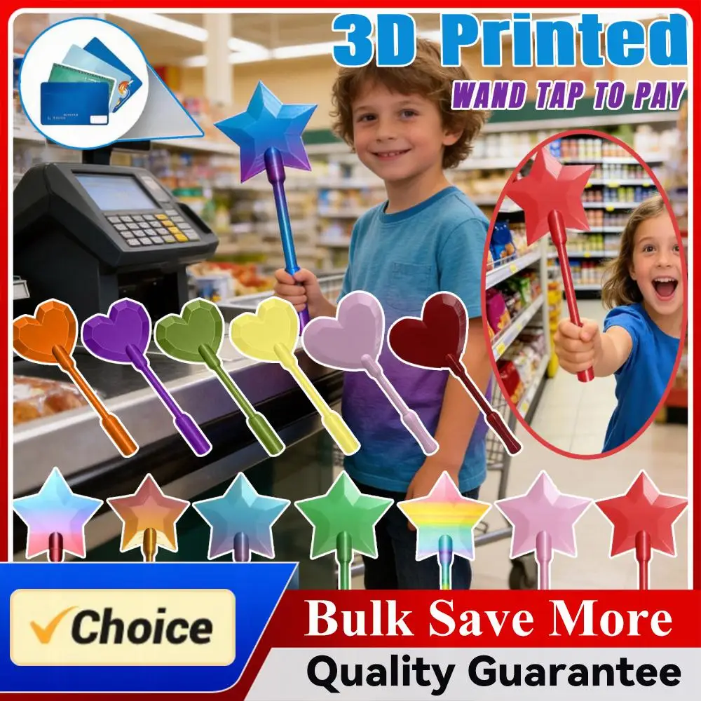 Varita de Pago sin Contacto Impresa en 3D, Porta Tarjetas de Pago, Varita Mágica de 35 cm con Forma de Corazón y Estrella, Varita de Pago Fácil