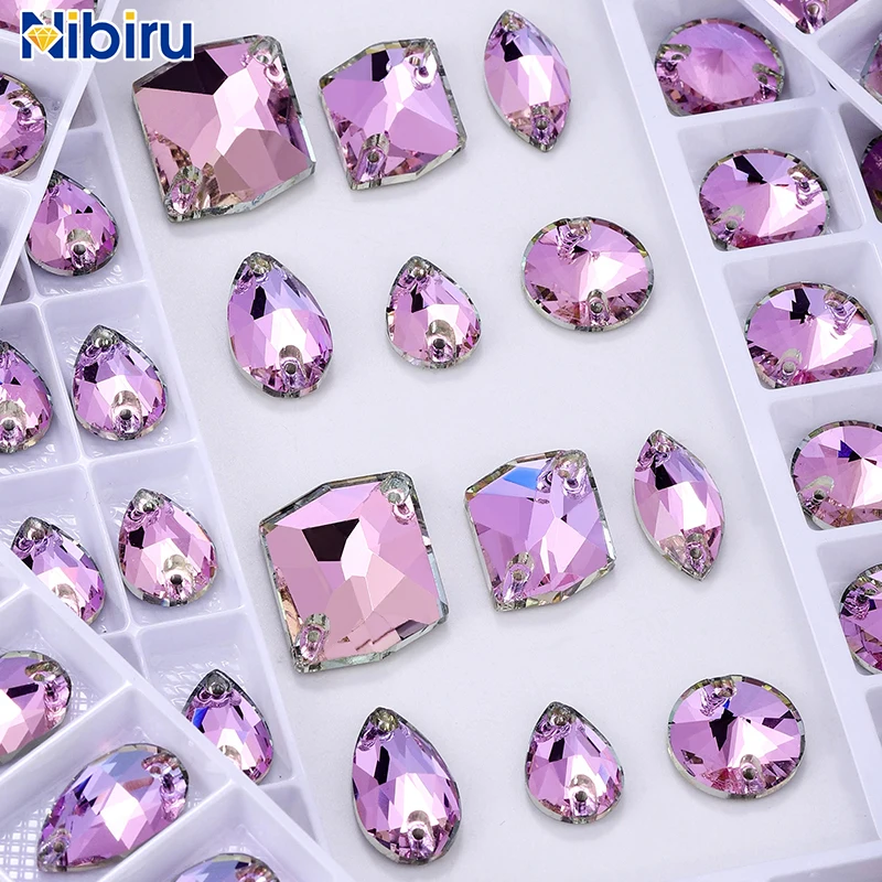 Nibiru Vitrail Light Flatback Glass Sewing Crystal Top Quality Glitter Sew on Rhinestones for DIY Clothing Crafts Accessories