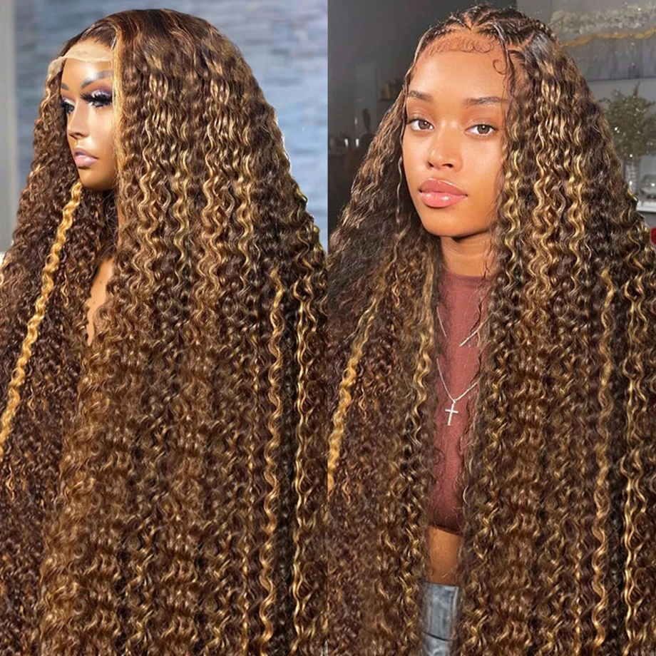 Highlight 250Density Water Wave Human Hair Wig Highlighted Curly 13x4 Lace Frontal Wigs For Women Brazilian Lace Front Wig