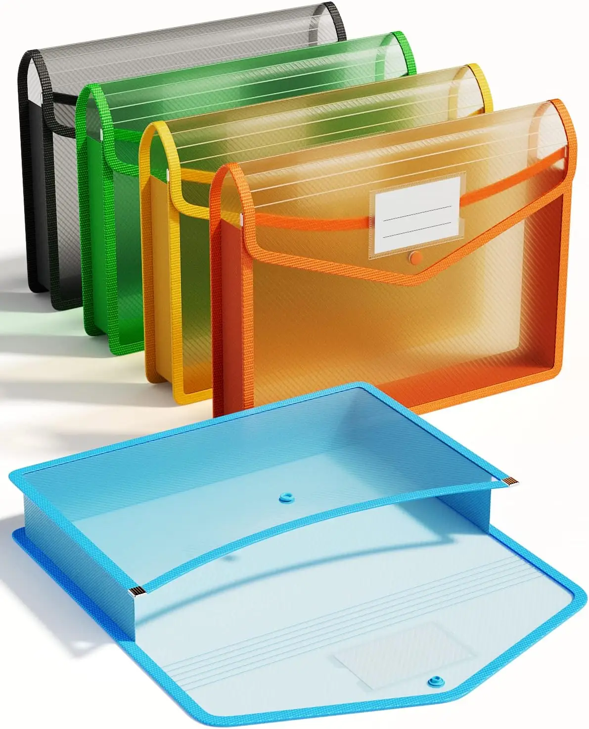 

Transparent Expanding File Folder with Snap Closure, Large Capacity for Letter/A4 Size, Assorted Colors - 5 Pack