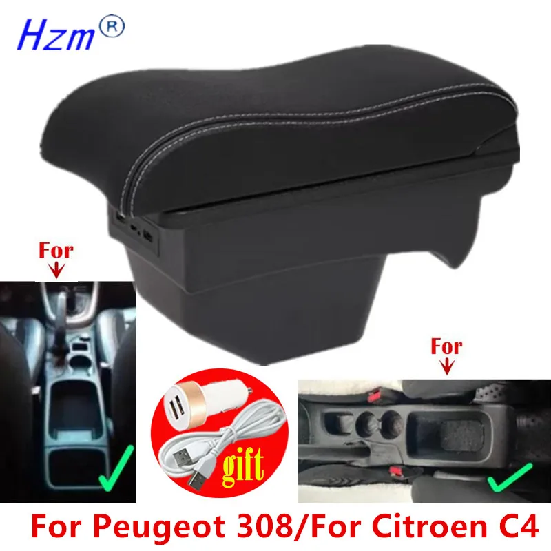 

Для Citroen C4 подлокотник для Peugeot 308 T7 SW автомобильный подлокотник, модернизированный ящик для хранения деталей, USB-аксессуары 2008 2009 2010 2011 2012
