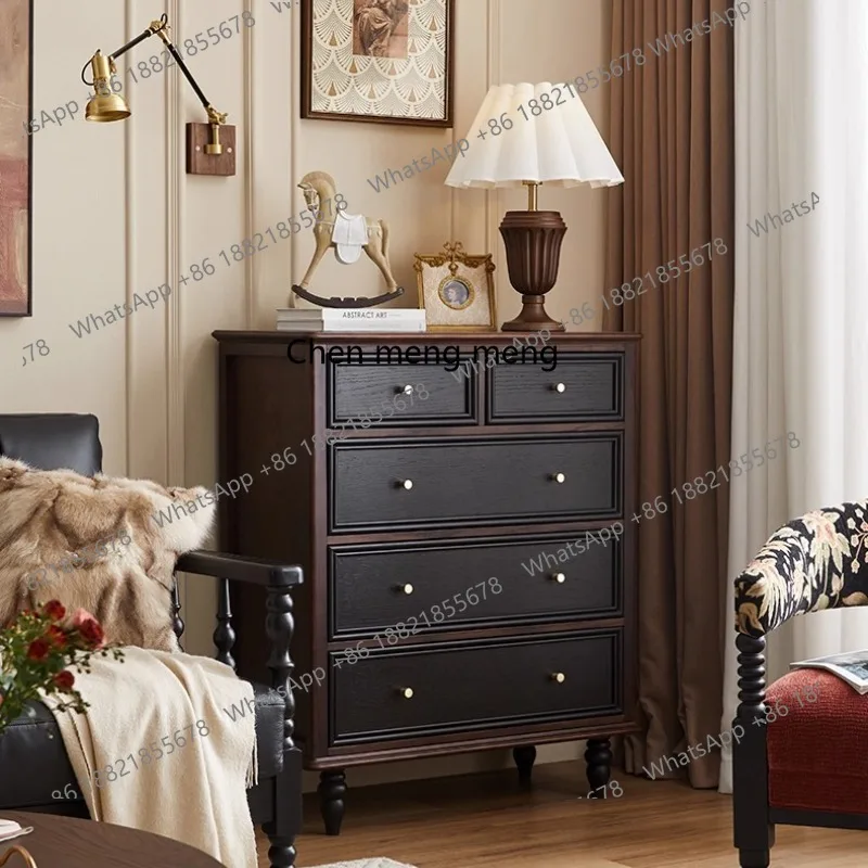 

French retro solid wood chest of drawers American bedroom bedside storage medieval storage cabinet