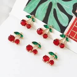 6pcs Sweet And Fresh Red Green Cherry With Zircon Pendant Diy Handmade Earrings Accessories Charms