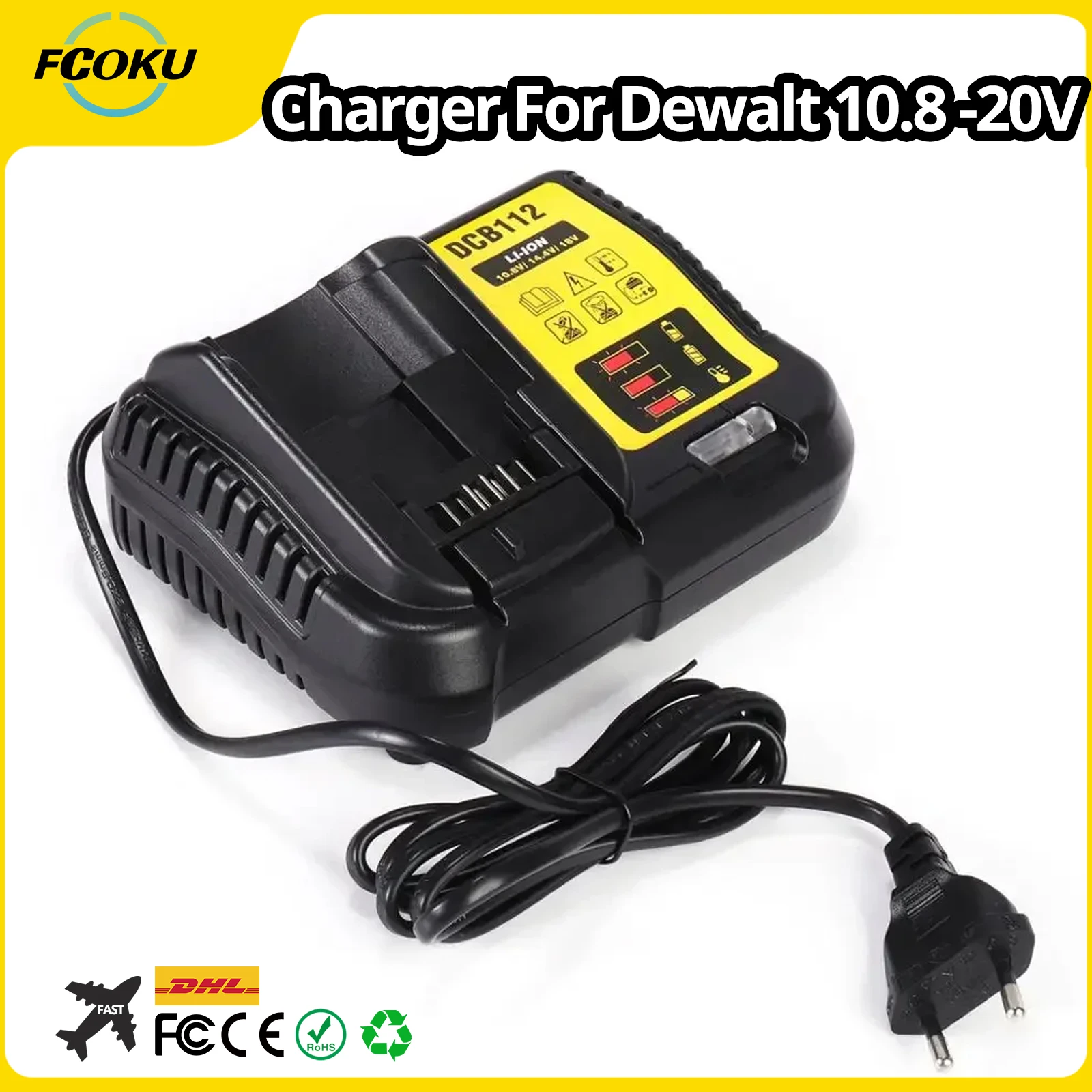 Dla Dewalt 10.8V 12V 14.4V 18V 20V DCB206 DCB205 DCB204 DCB203 DCB120,DCB107 DCB115 DCB105 DCB112 2A ładowarka akumulatorów litowych