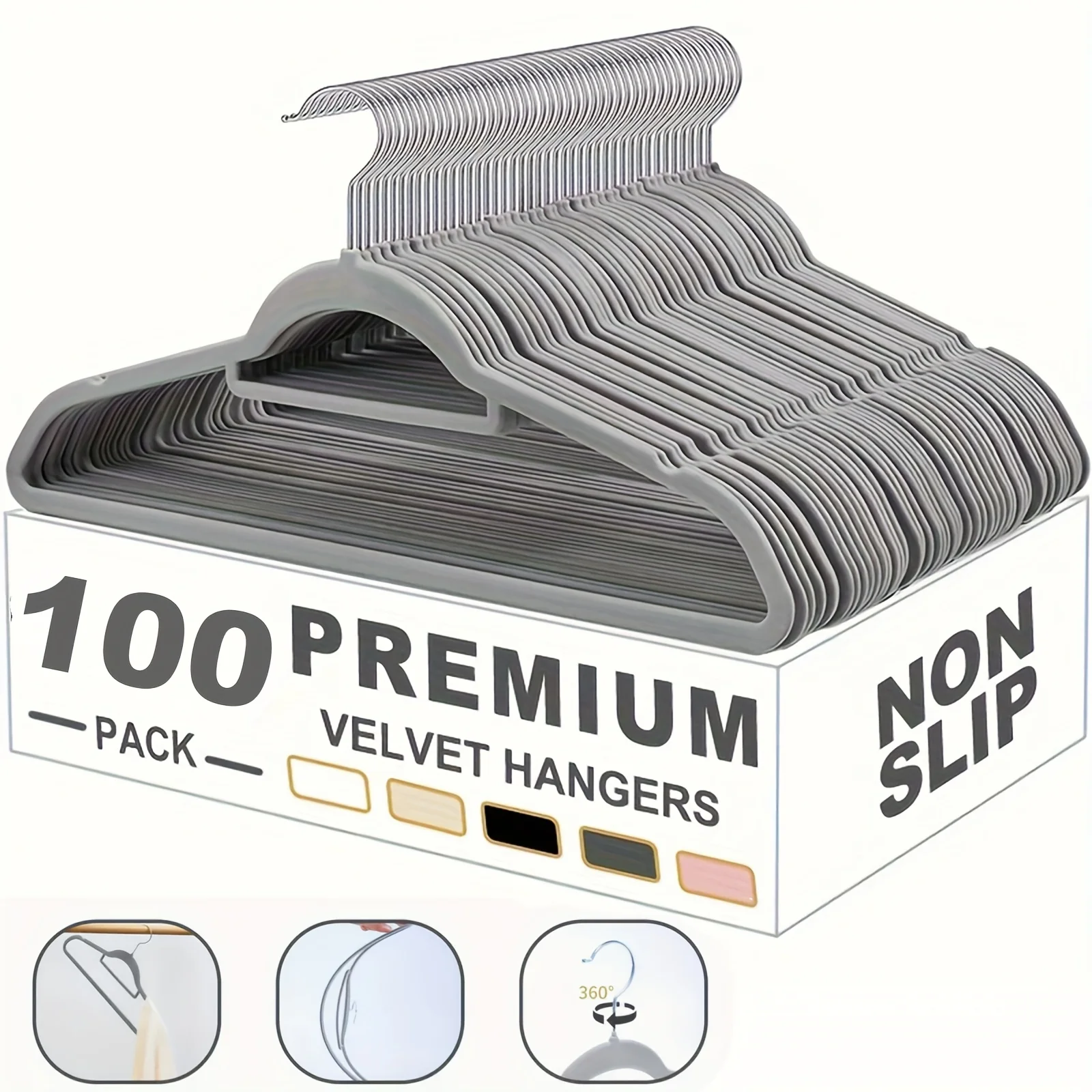 100 grucce in velluto che possono ruotare di 360 gradi, risparmiare spazio e servire come organizer per guardaroba, grucce antiscivolo.