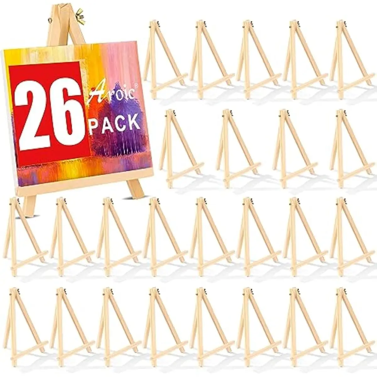 28 Foldable Wooden Tabletop Easels 24cm Tall 16cm Wide Natural Finish Lightweight Portable Display Stands for Artwork Photos Cra