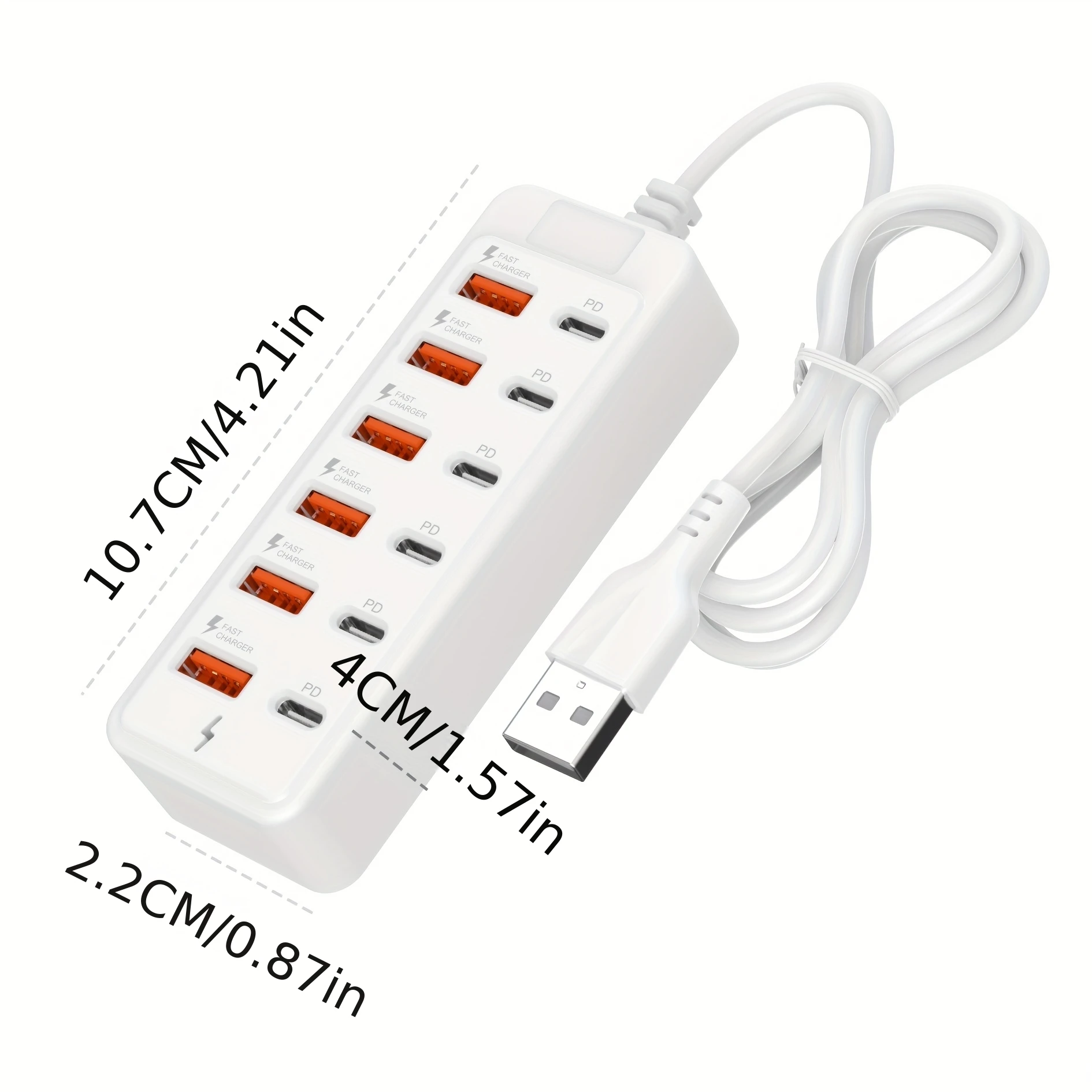 Fast-Charging Multi-Port Charger, 6-Port USB with Individual Ports & Power Indicator, Compatible with USB-C/USB-A Devices