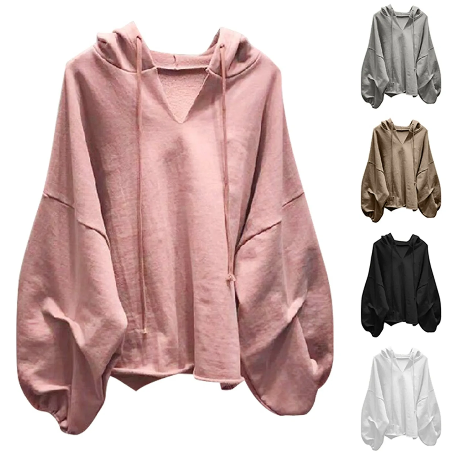 Trendy V-Neck Hooded Sweatshirt Skin-Touch Women Hoodie Batwing Sleeve V-Neck Women Sweatshirt Streetwear Hoodie Tops