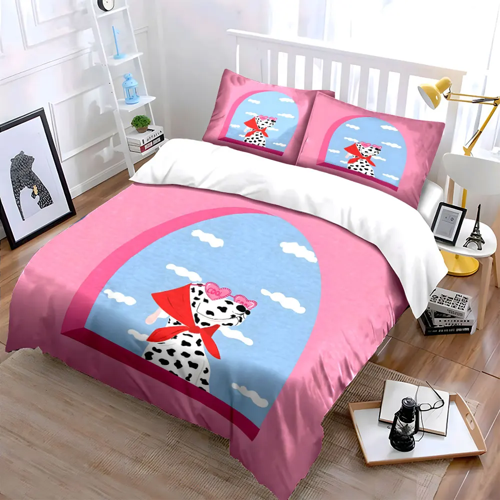 Dalmatian wearing heart-shaped sunglasses Pattern Duvet Cover Set Digital Print Colorful Polyester Bedding with Zipper Closur