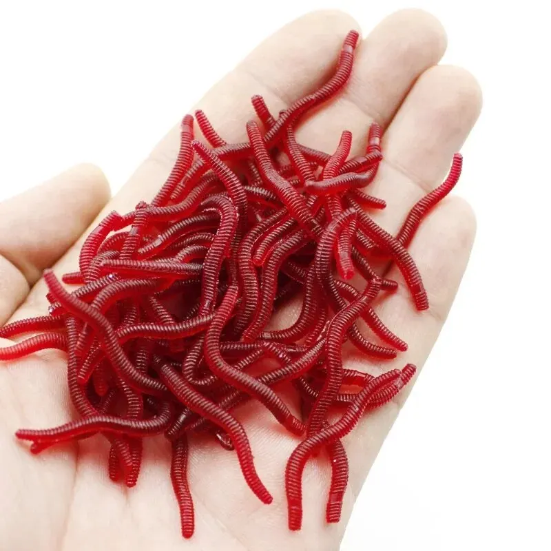 50/100PCS Soft Lure Bass Bream Bloodworm Fishing Earthworm Worm Rubber Red Worms Baits Fishy Smell Realistic Tackle