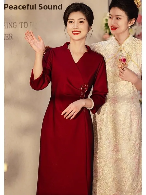 

Ele V-Ne Wedding Dr High-End Mom Wedding Attire Sli Middle-Aged Women's Faionable Chinese Polyester ...