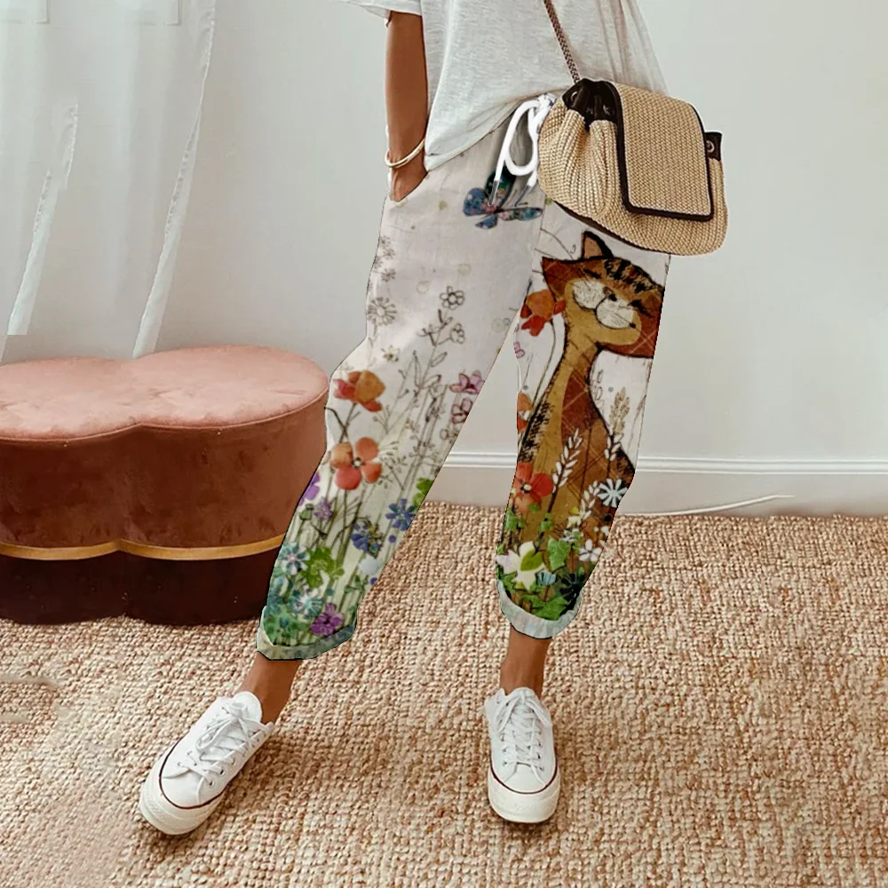 Spring Animal Pants Summer Casual Drawstring High Waist Trousers Women Y2K Clothes Oversize Pants Streetwear Cute Pantalon