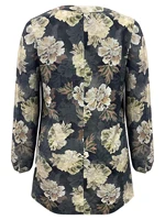 Plus Size Women's Vintage Floral Print V Neck Buttoned Long Sleeve Tunic Top Casual Slimming Daily Shirt - Image 4