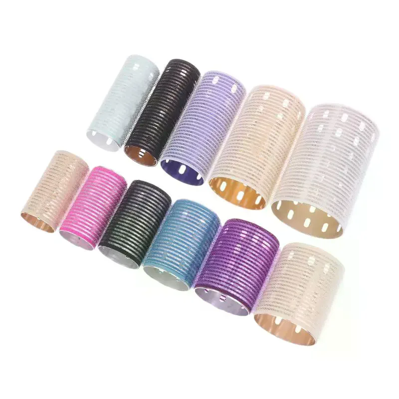 Color Aluminum Core Self-Adhesive Hair Roll Pure Nylon Hook And Loop Roller Self Grip Styling Hot Thermal Volume Curler