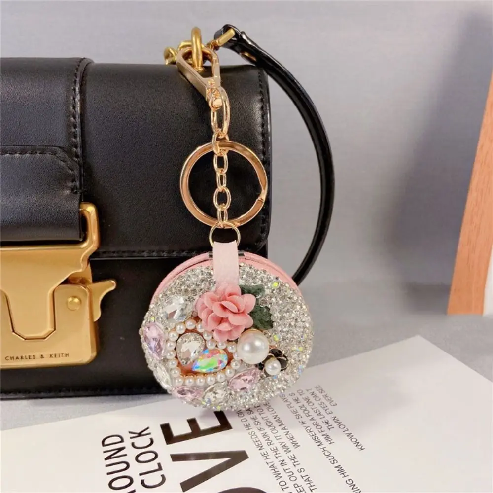 Mini Full Strass Camellia Make-Up Spiegel Ronde Opvouwbare Kleine Spiegel Bloemen Sprankelende Auto Sleutelhanger Outdoor