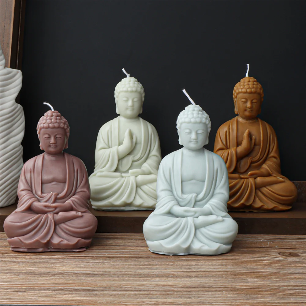 3D Buddhist Monk Candle Silicone Mold Kit Maitreya Godness Guanyin Resin Plaster Home Decor Praying Buddha Deities Soap Make