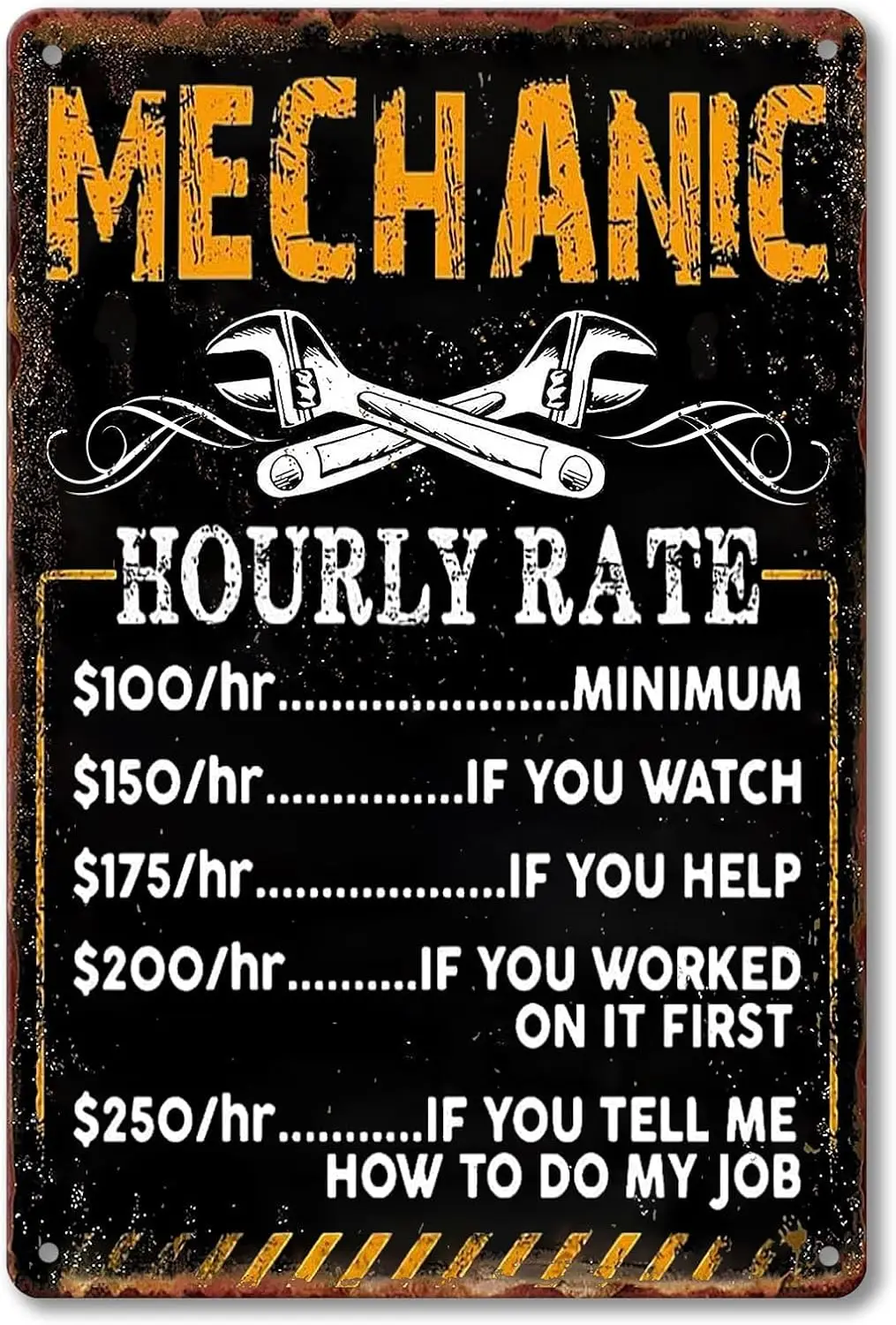 Funny Mechanic Shop Sign Hourly Rate Metal Tin Vintage Garage Rates Signs Mechanical Accessories Auto