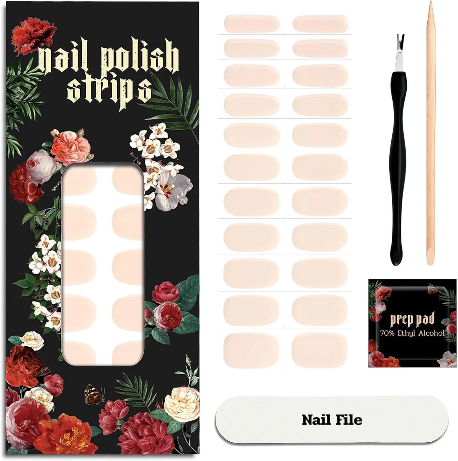 

22 Pcs Gel Nail Strips - No UV Lamp Needed, Salon Quality, Long Lasting Nude Wraps