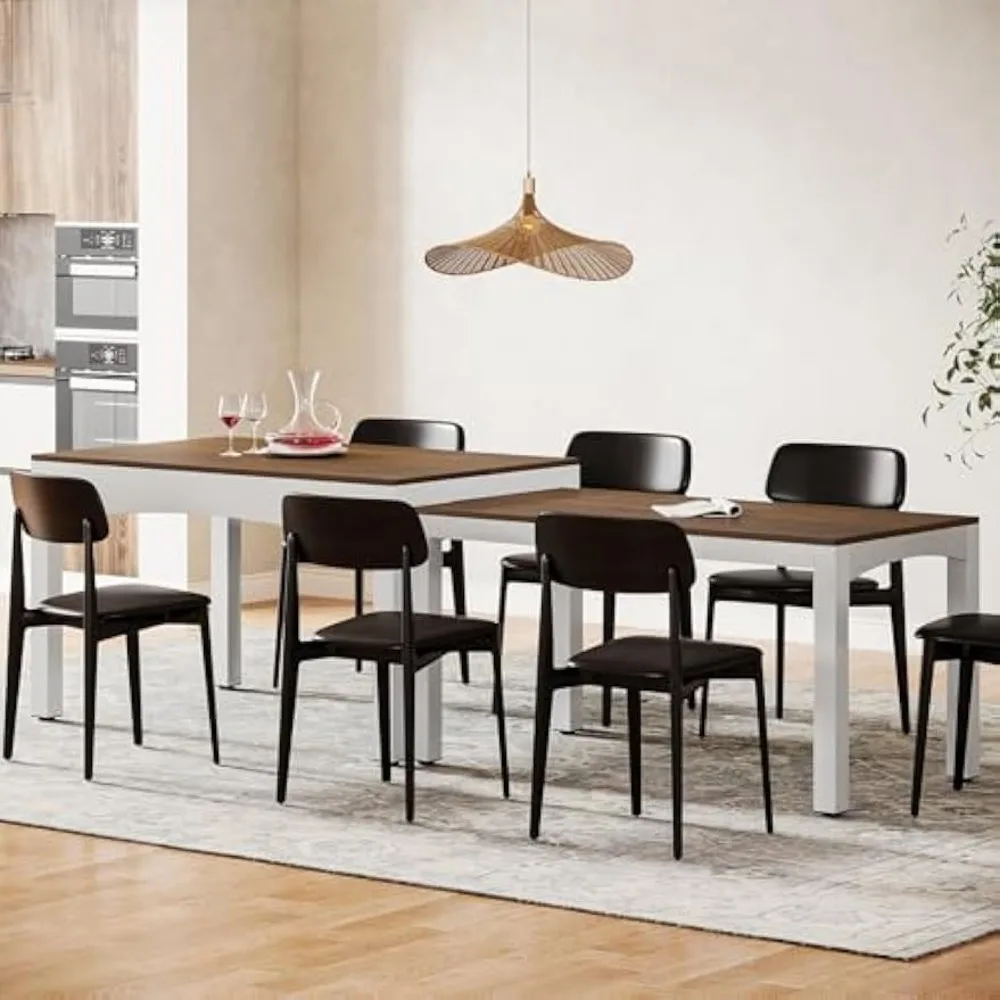 47”-95” Extendable Dining Table, Long Wood Kitchen Table with Heavy-Duty Metal Frame, Farmhouse Large Rectangular Dinner Table