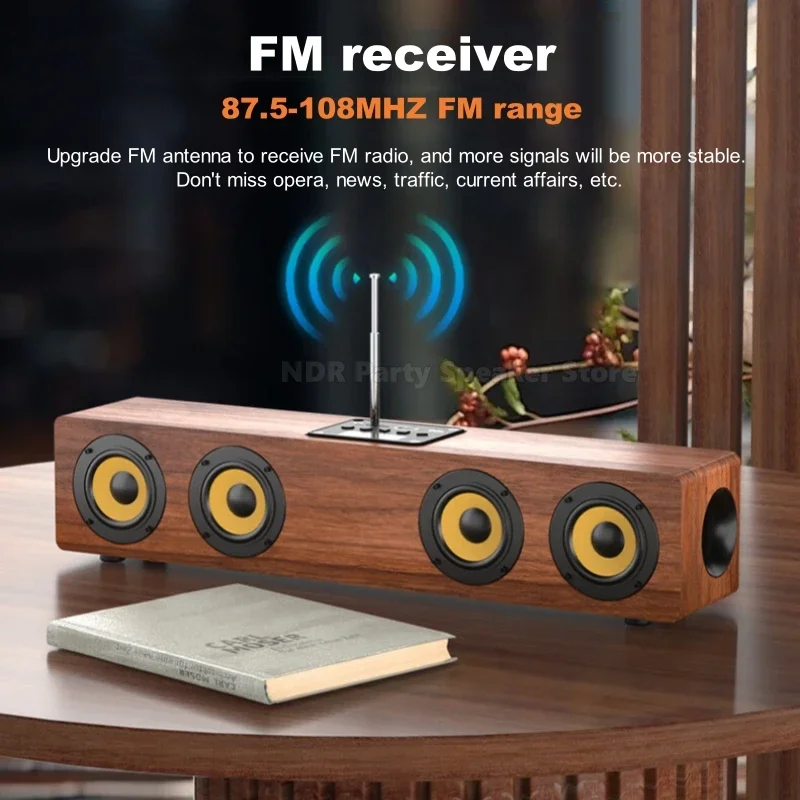 أفضل بائع أربعة قرون باس مرحبا فاي بصوت عال مضخم الصوت الجدول خشبية سماعة لاسلكية تعمل بالبلوتوث Boombox المحمولة قطاع مكبرات الصوت راديو FM #6