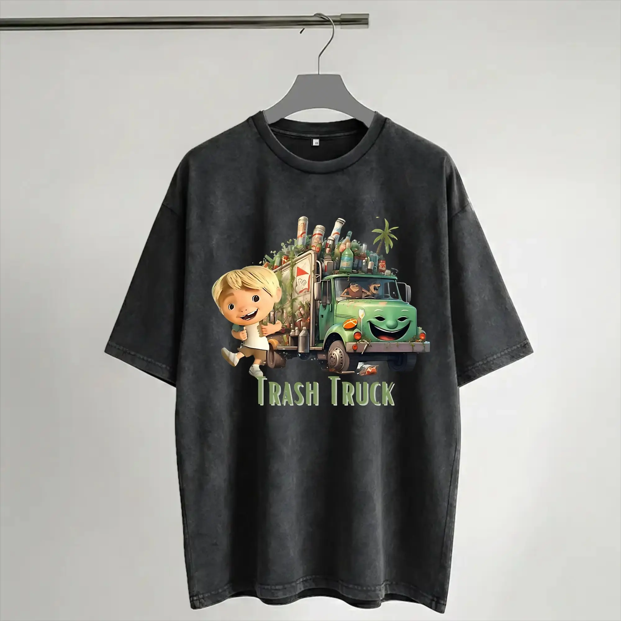 Trash Truck anime Washed T Shirt Streetwear Hip Hop Vintage T-Shirts  Tees Men Women Cotton Oversize