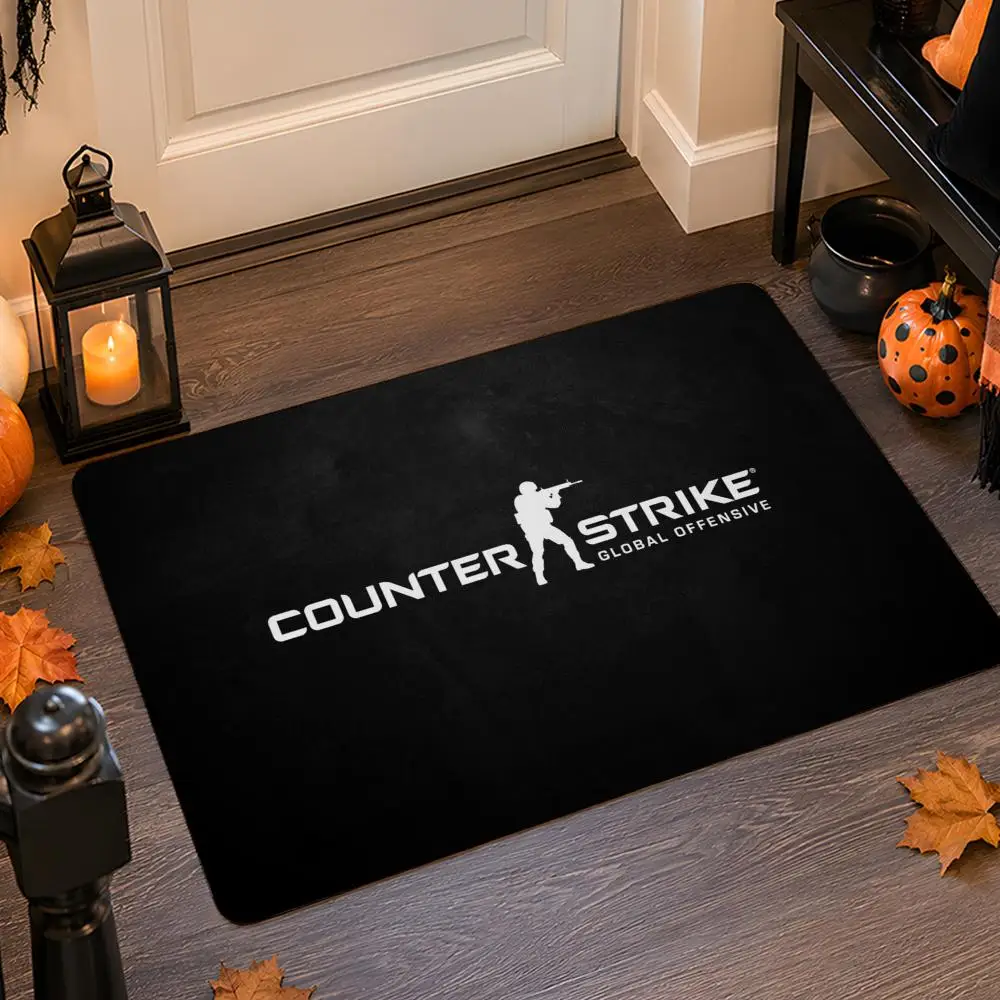 C-Counter-Strike Floor Mat Flannel Rug Non Slip Absorbent Soft Washable For Entryway Hallway Bathroom Kitchen Decor