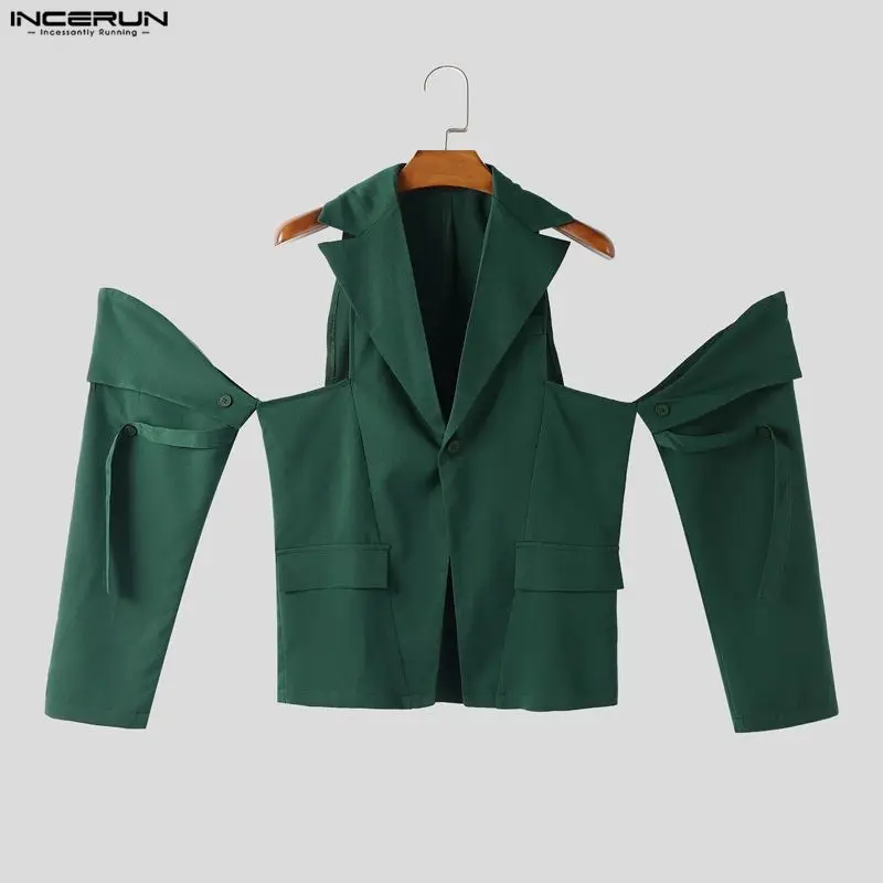 

INCERUN Men Blazer Solid Color Lapel Long Sleeve Hollow Out Casual Male Suit Streetwear Off Shoulder Fashion Thin Coats Men 2026